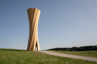 Wangen Tower is first multi-level and climbable structure to use self-shaped timber components