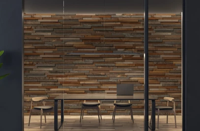 Woodwöl—Stacked Buckskin Mosaic Wood Wall Tile